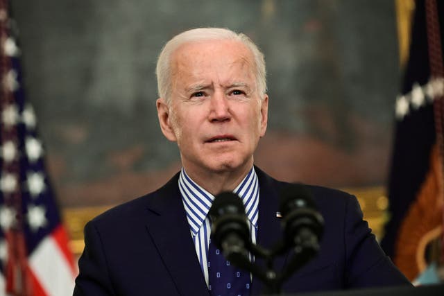 <p>File: US president Joe Biden speaks from the White House after his coronavirus pandemic relief legislation passed in the Senate, in Washington on 6 March 2021</p>