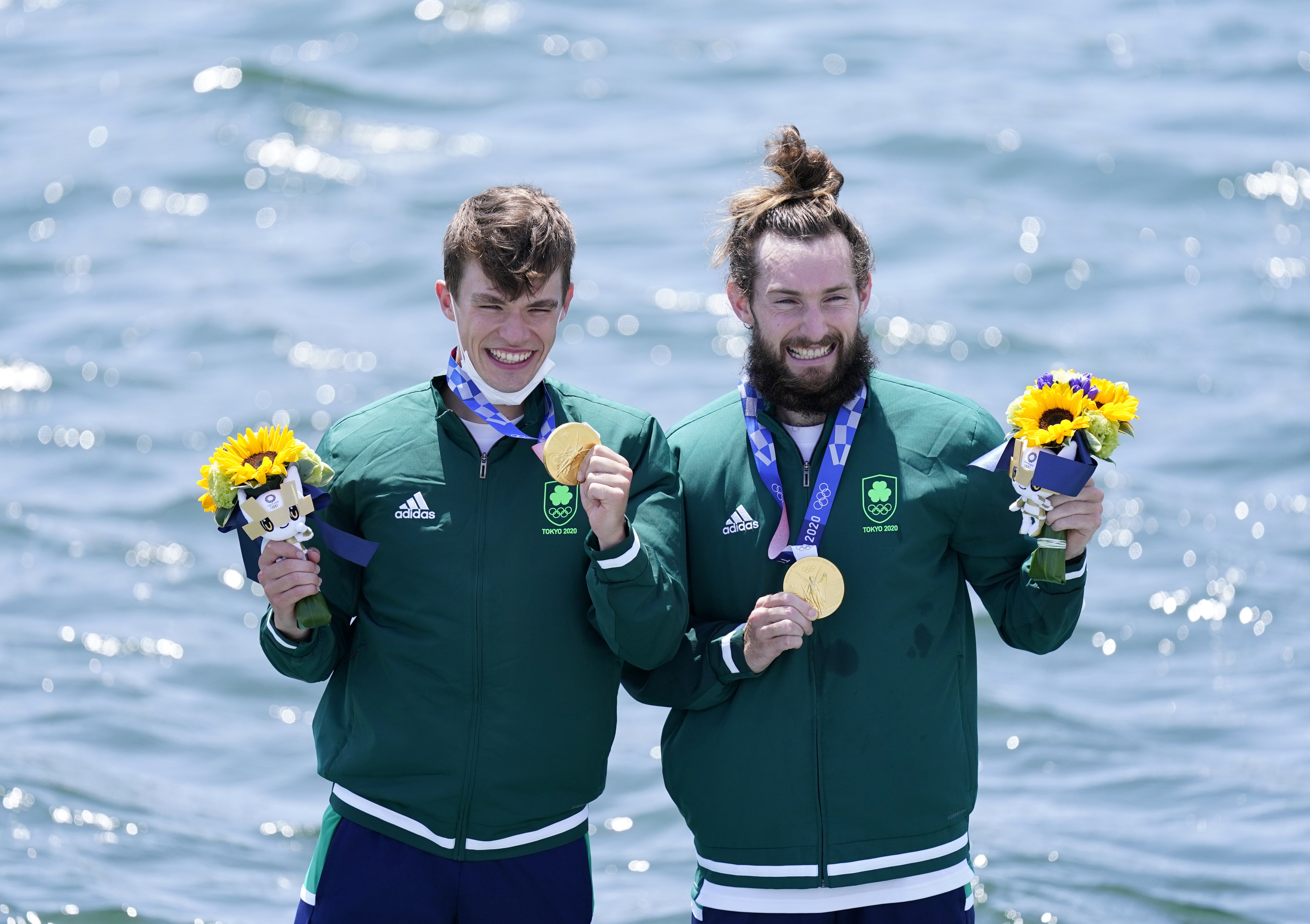Ireland’s Fintan McCarthy and Paul O’Donovan celebrate gold. (Danny Lawson/PA)