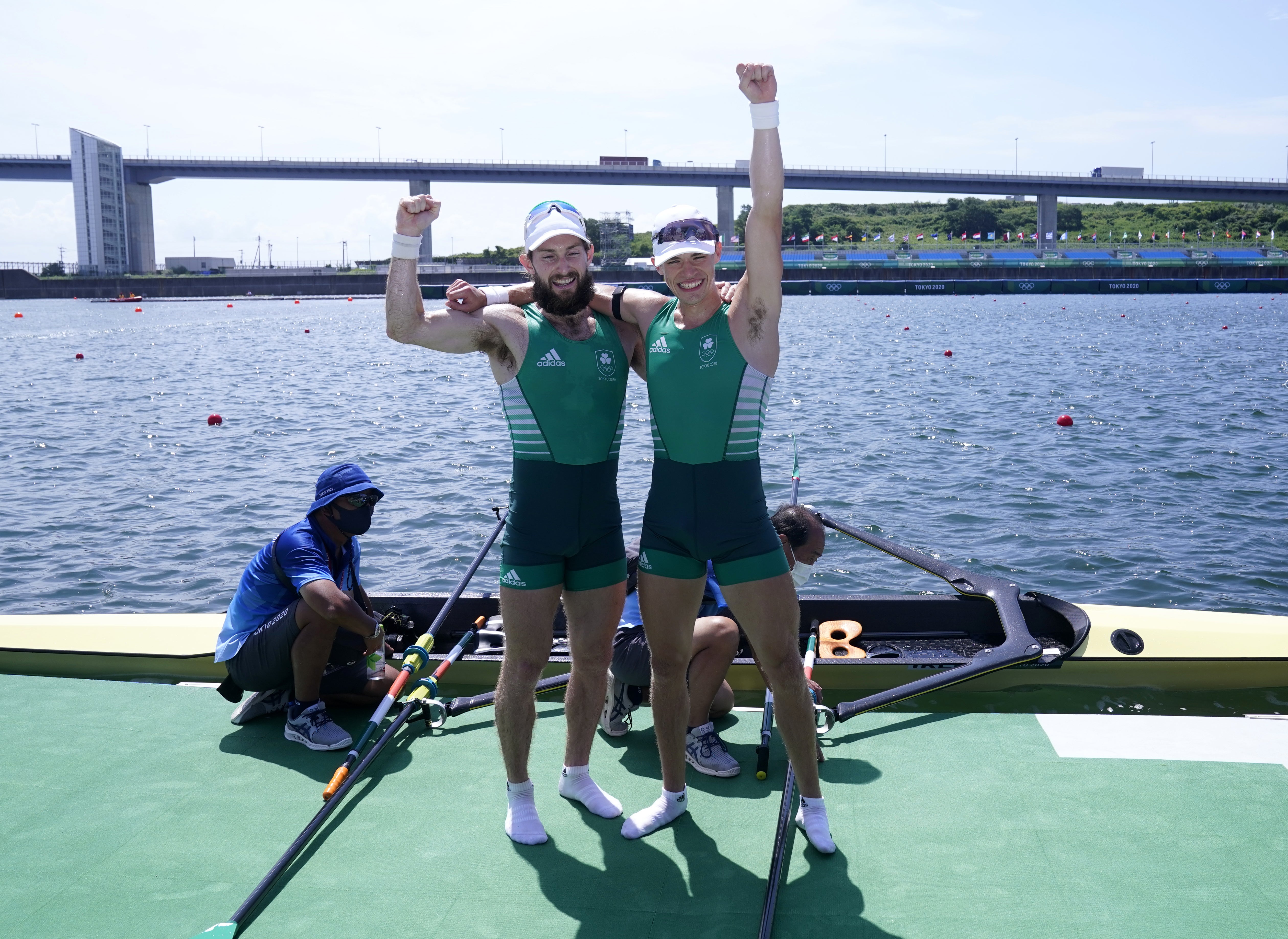 Paul O’Donovan and Fintan McCarthy celebrate victory (Danny Lawson/PA)