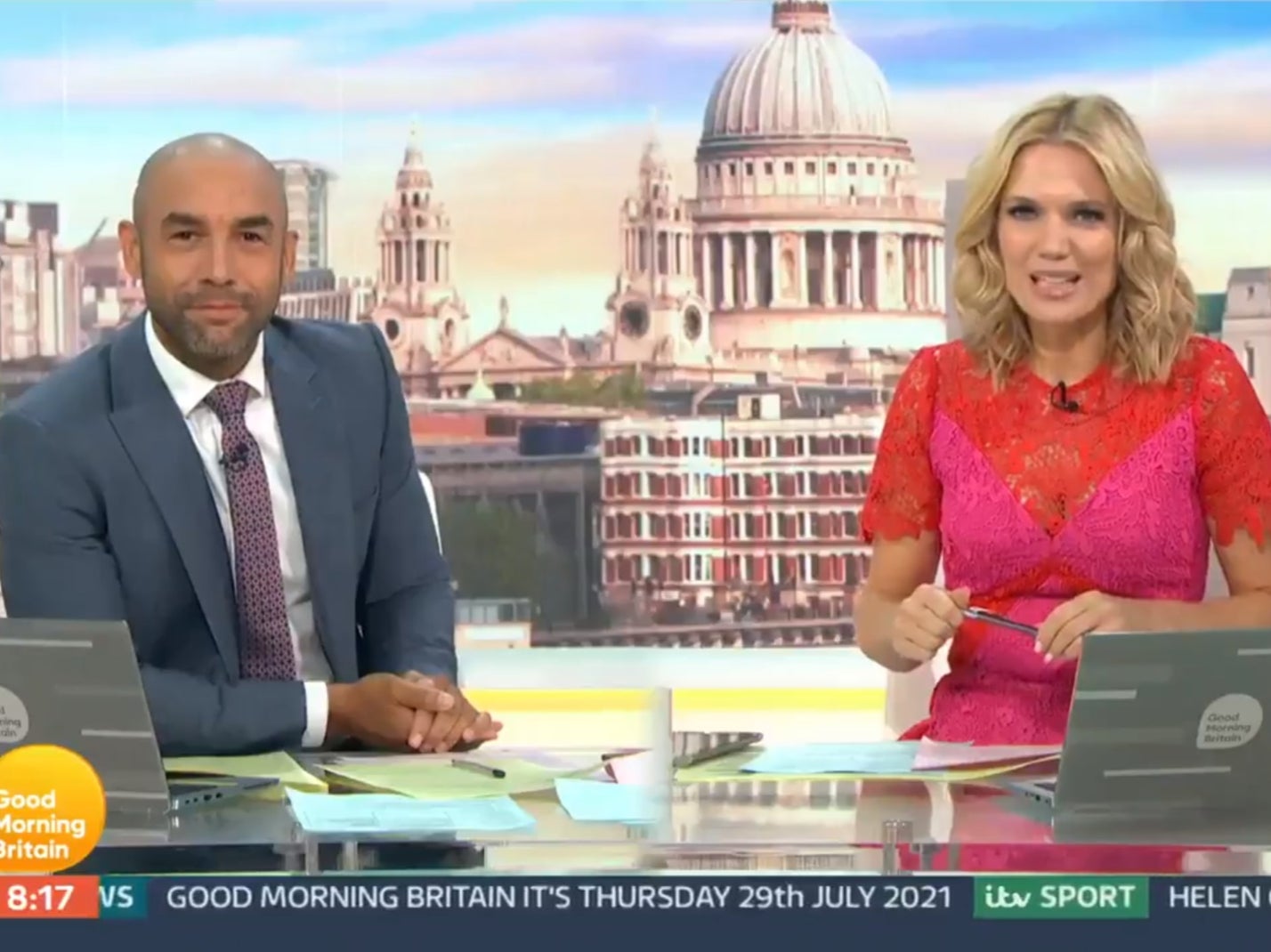 <p>Alex Beresford and Charlotte Hawkins on ‘Good Morning Britain'</p>