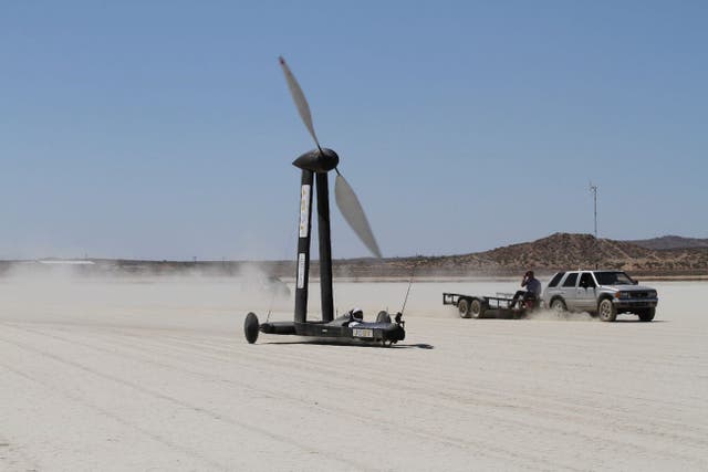 <p>A YouTuber won a $10,000 bet with a UCLA science professor that the Blackbird, a wind-powered land yacht, could travel faster than the speed of the wind pushing it forward.</p>