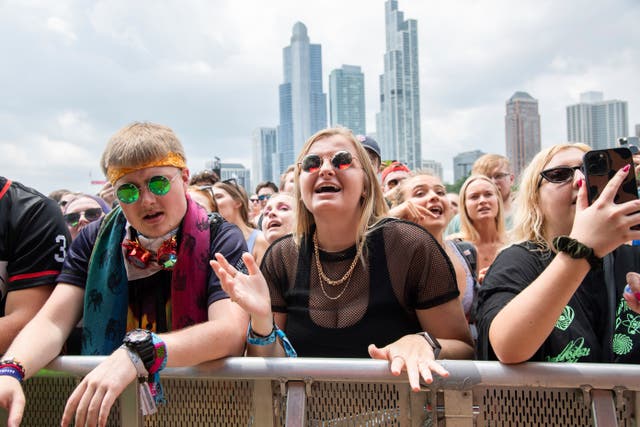 <p>Thousands of concertgoers gather at Lollapalooza in Grant Park, Chicago</p>