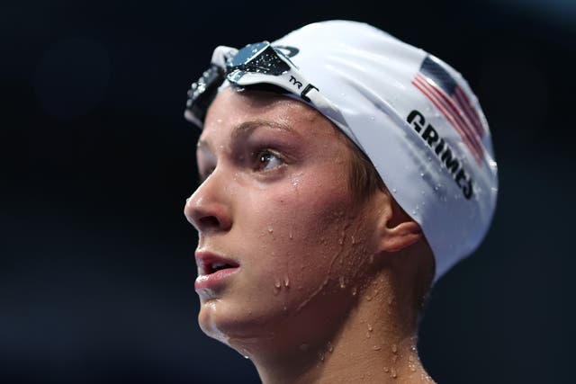 <p>Katie Grimes of Team United States looks on after competing in heat four of the Women's 800m Freestyle on day six of the Tokyo 2020 Olympic Games at Tokyo Aquatics Centre on July 29, 2021 in Tokyo, Japan</p>