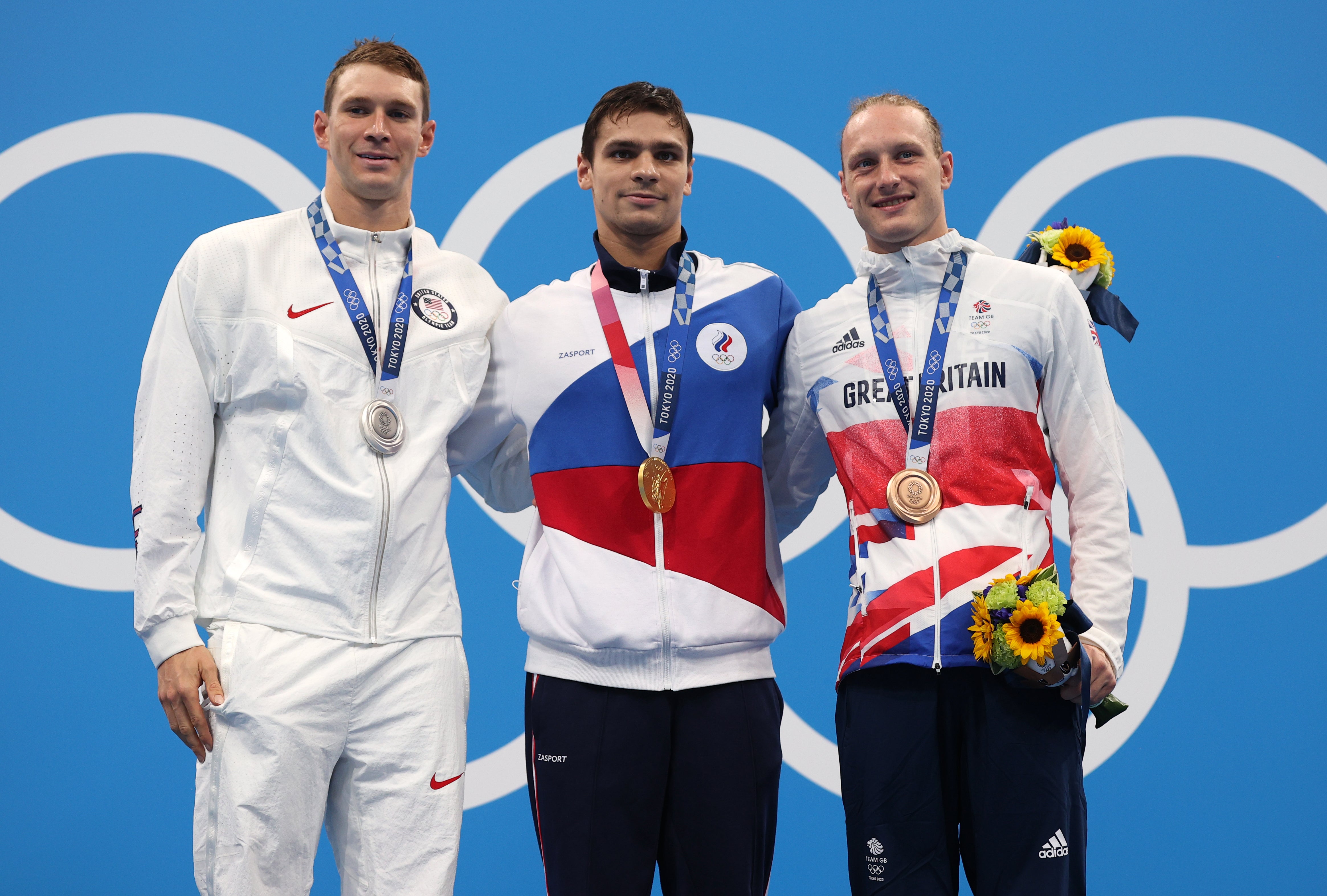 Luke Greenbank (right) won bronze before Ryan Murphy (left) questioned the sport’s integrity