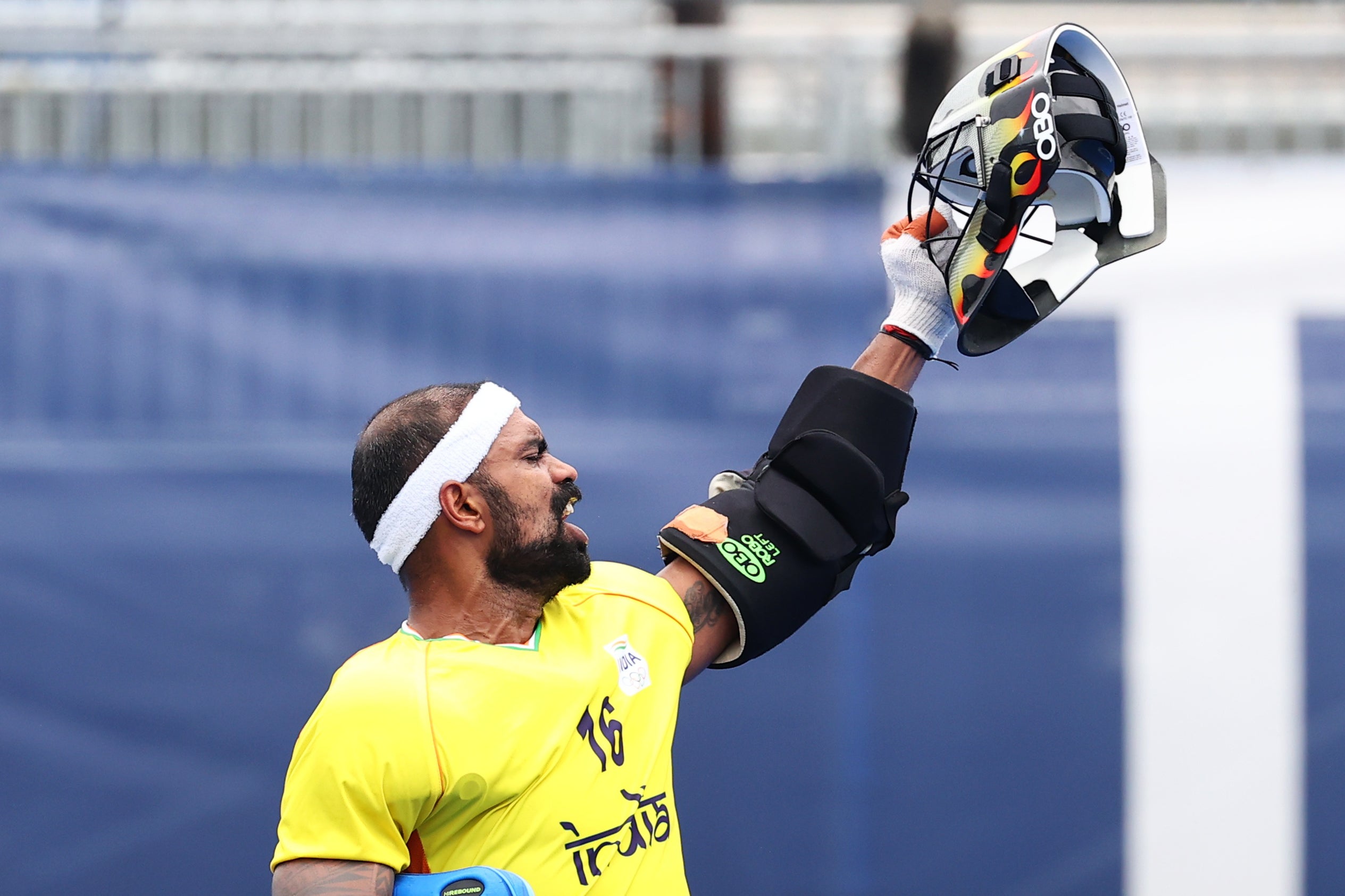 Sreejesh Parattu Raveendran of India reacting during the match against Spain on 27 July 2021