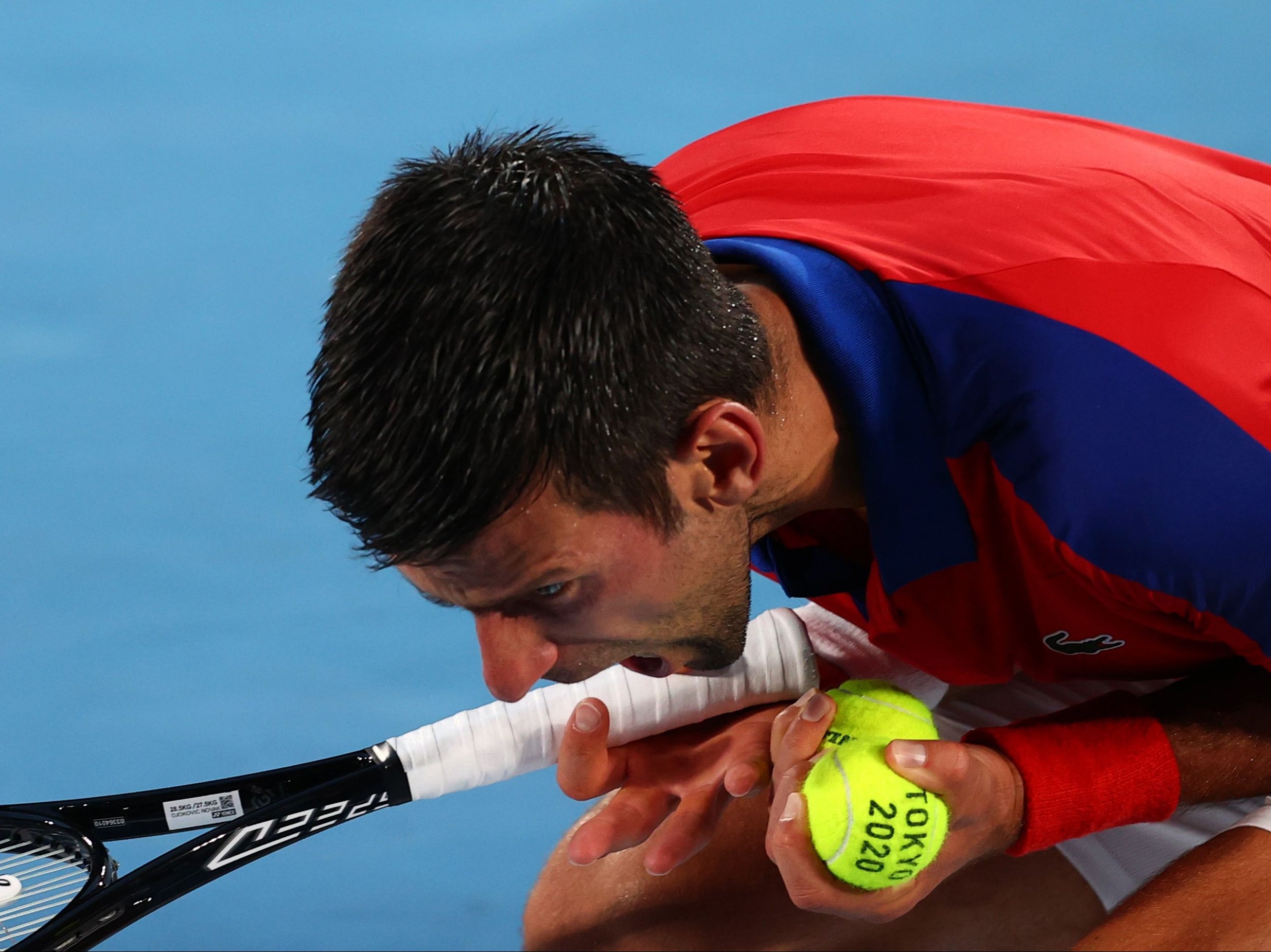 Novak Djokovic reacts during his defeat by Alex Zverev