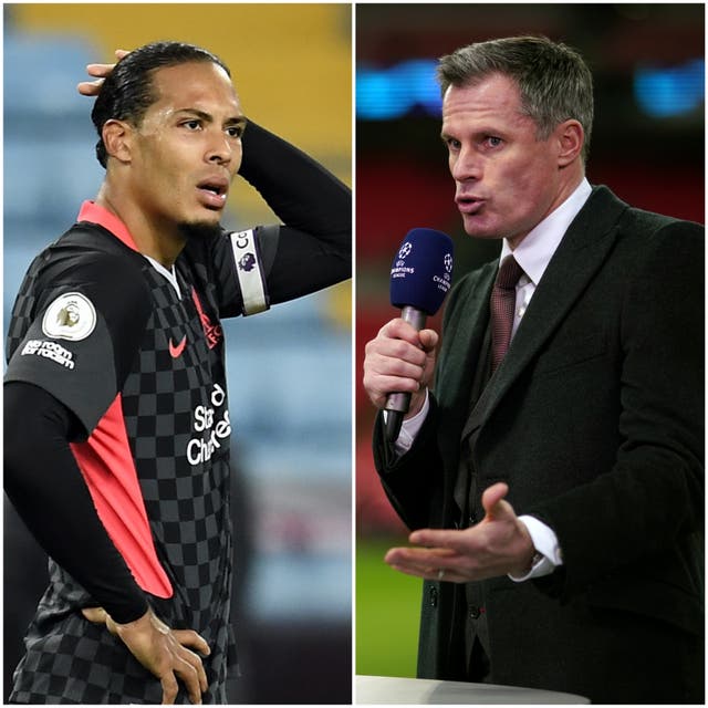 Virgil Van Dijk and Jamie Carragher (Peter Powell/John Walton/PA)