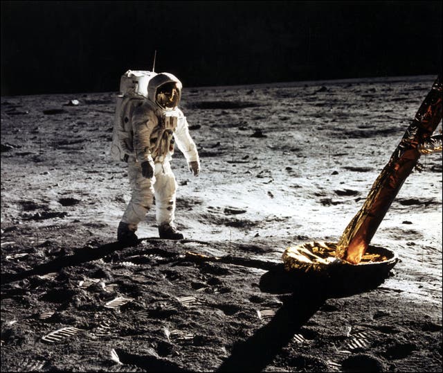 <p>Buzz Aldrin walking on the moon in 1969</p>