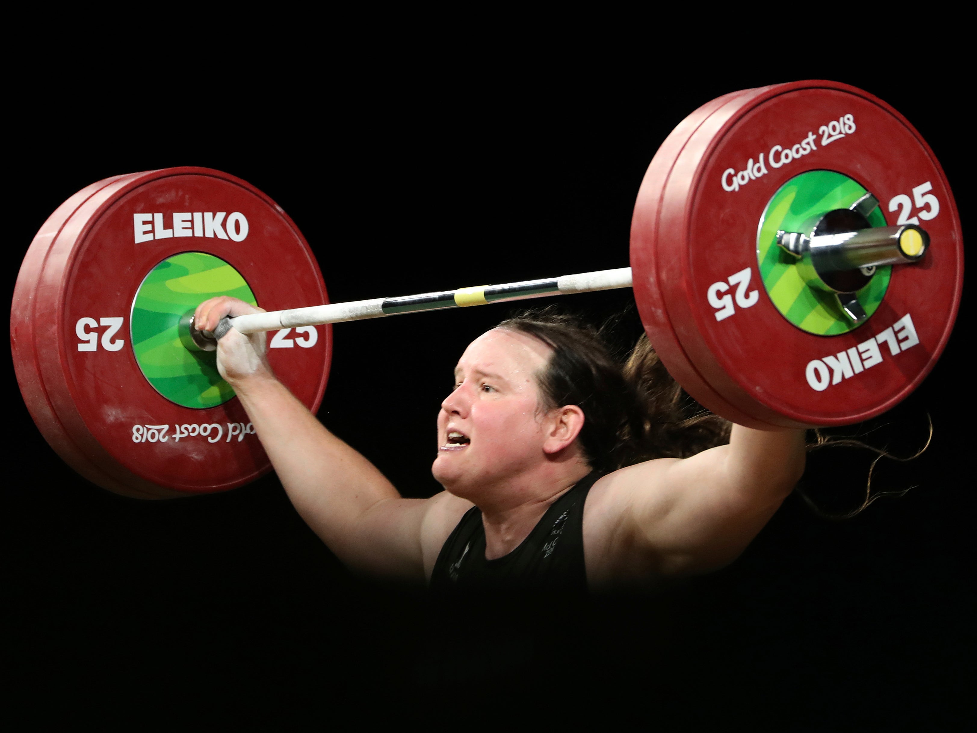 New Zealand's Laurel Hubbard lifts in the snatch of the women's 90kg weightlifting final at the 2018 Commonwealth Games on the Gold Coast, Australia