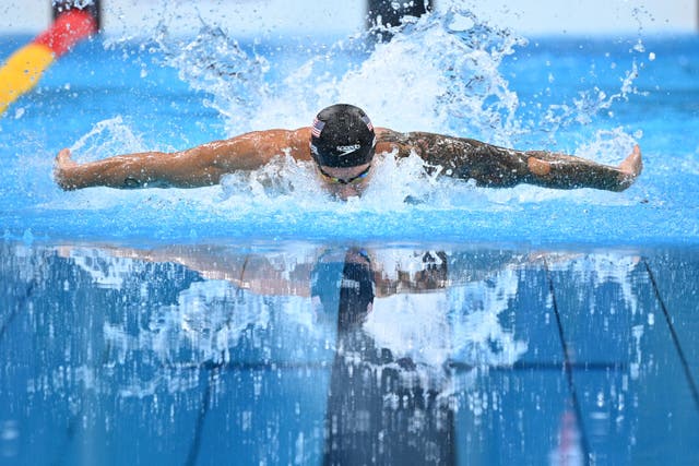 <p>Caeleb Dressel in the final of the men’s 100m butterfly</p>