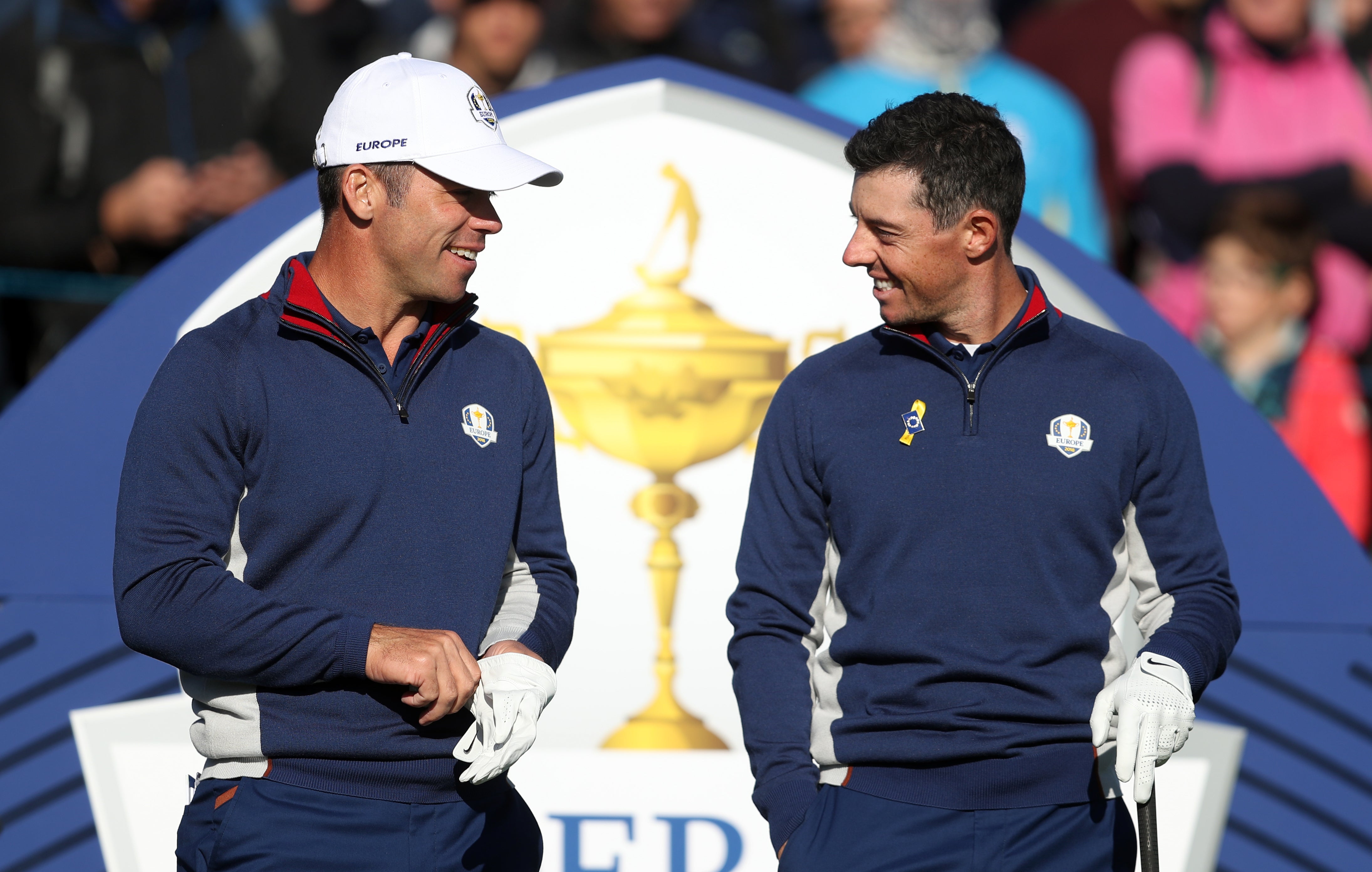 Former Ryder Cup team-mates Paul Casey, left, and Rory McIlroy are in medal contention (David Davies/PA)