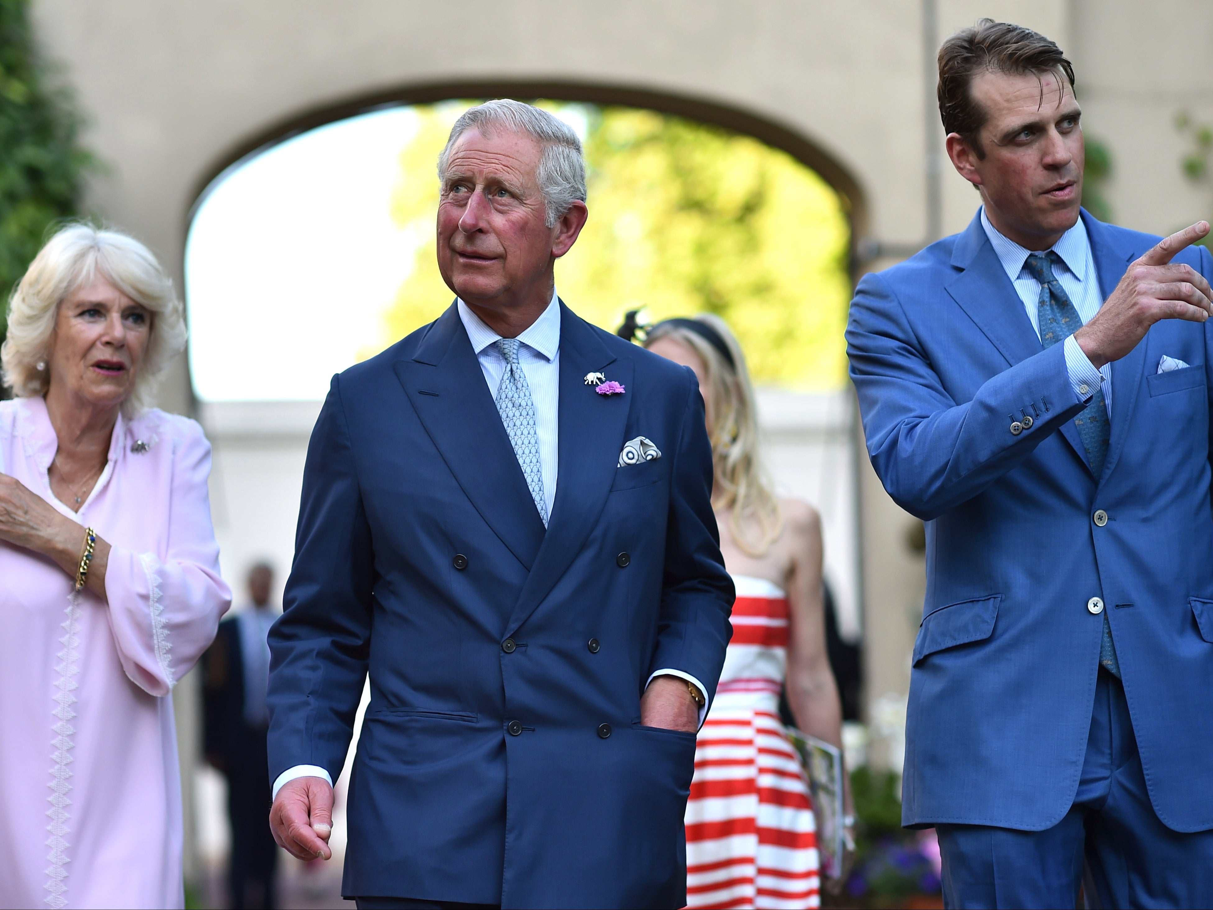 <p>Ben Elliot (fair right) with his aunt, Camilla, Duchess of Cornwall, and her husband the Prince of Wales</p>