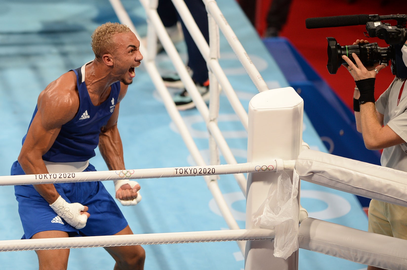Great Britain’s Benjamin Whittaker celebrates after beating Brazil’s Keno Machado in the Men’s Light Heavy (75-81kg) Quarterfinal 2 at the Kokugikan Arena on the seventh day of the Tokyo 2020 Olympic Games in Japan. Picture date: Friday July 30, 2021.