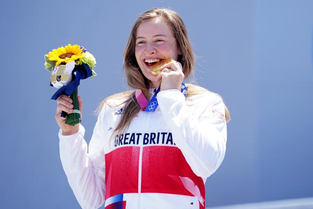 Great Britain’s Charlotte Worthington with her gold medal following victory in the women’s BMX freestyle final (Mike Egerton/PA Images).