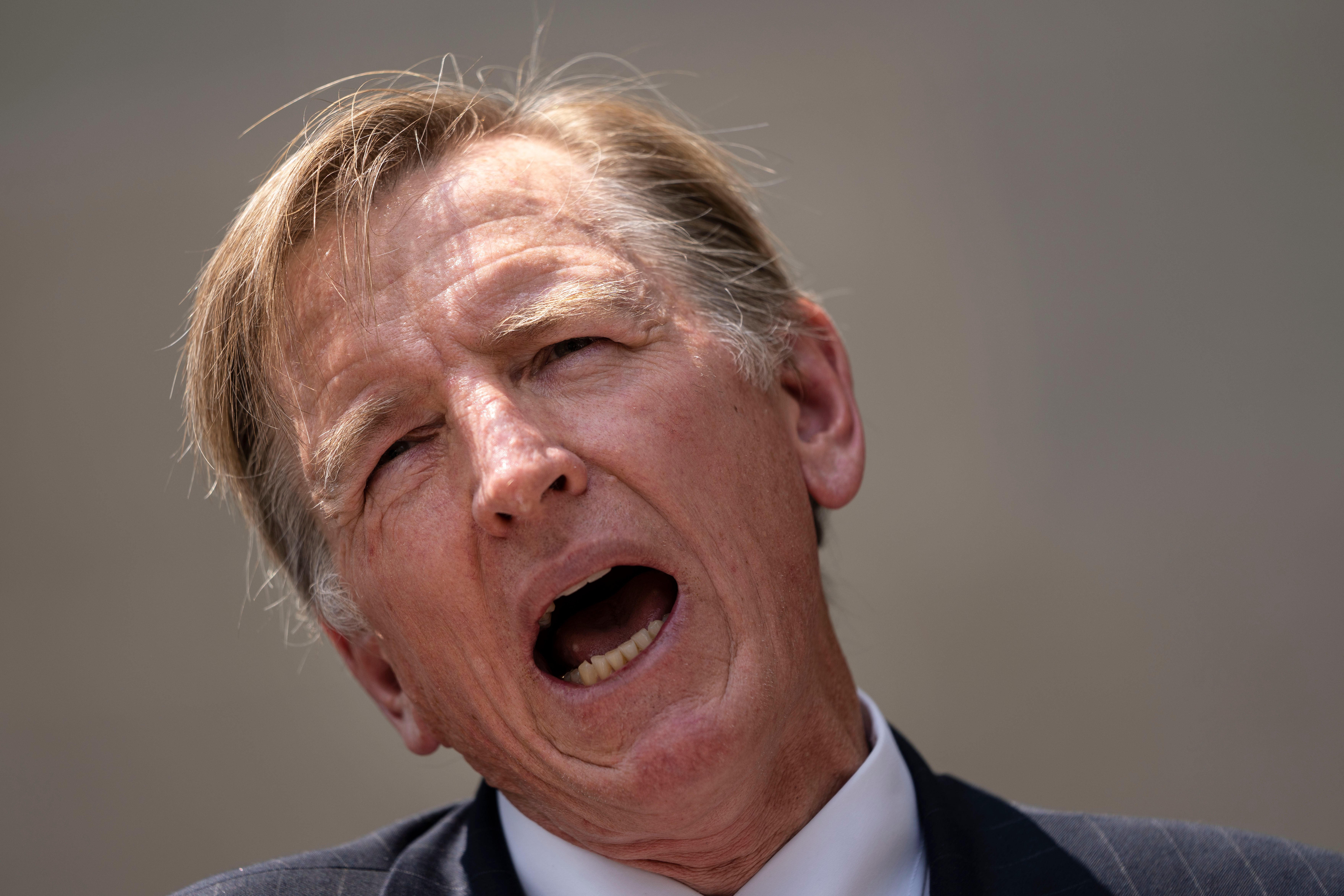 File: Paul Gosar speaks during a news conference outside the US Department of Justice on 27 July 2021 in Washington DC