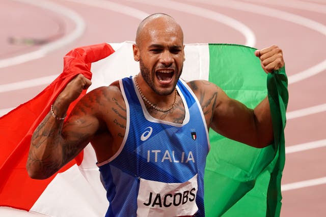 <p>The men’s 100m was won by Italy’s Lamont Marcell Jacobs (Martin Rickett/PA)</p>