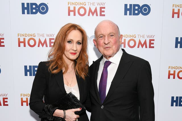 <p>Harry Potter author JK Rowling (L) and Richard Robinson during an HBO event in 2019</p>