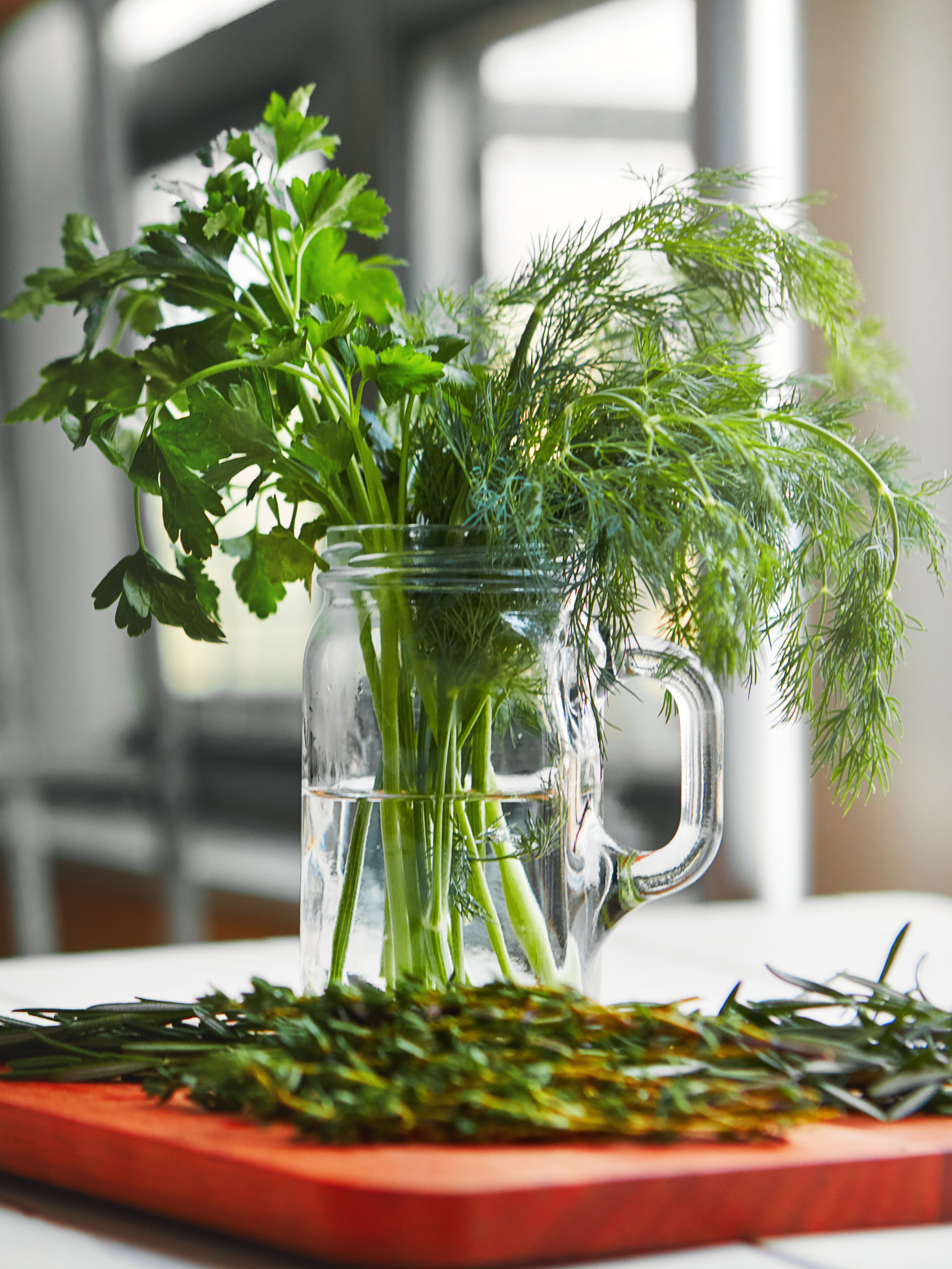 Treat your fresh herbs like a bouquet of flowers, and change the water frequently