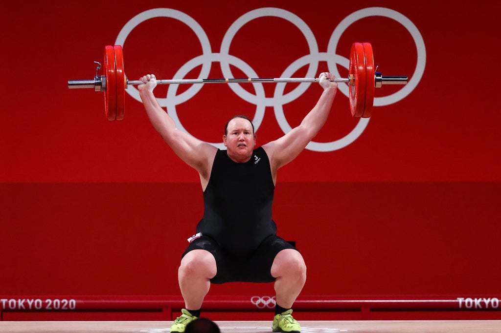 Weightlifting medalists sit in silence after question about transgender athlete Laurel Hubbard