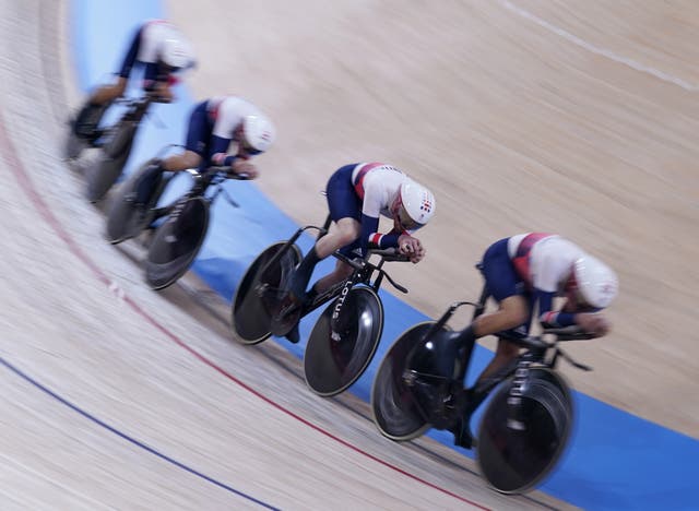 Ethan Hayter, Ed Clancy, Ethan Vernon and Ollie Wood in action (Danny Lawson/PA)
