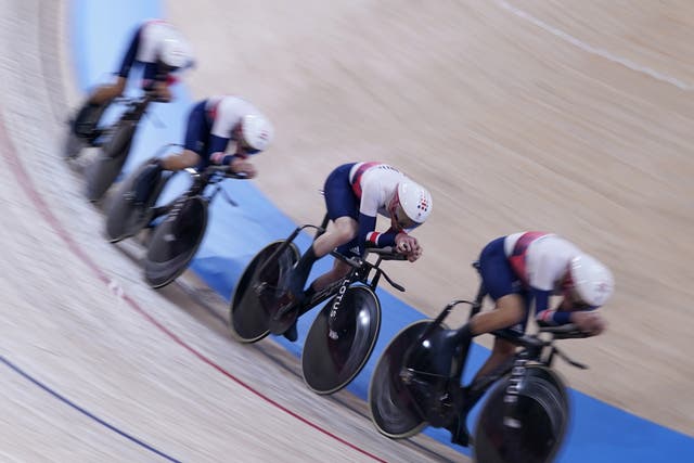 Ethan Hayter, Ed Clancy, Ethan Vernon and Ollie Wood in action (Danny Lawson/PA)