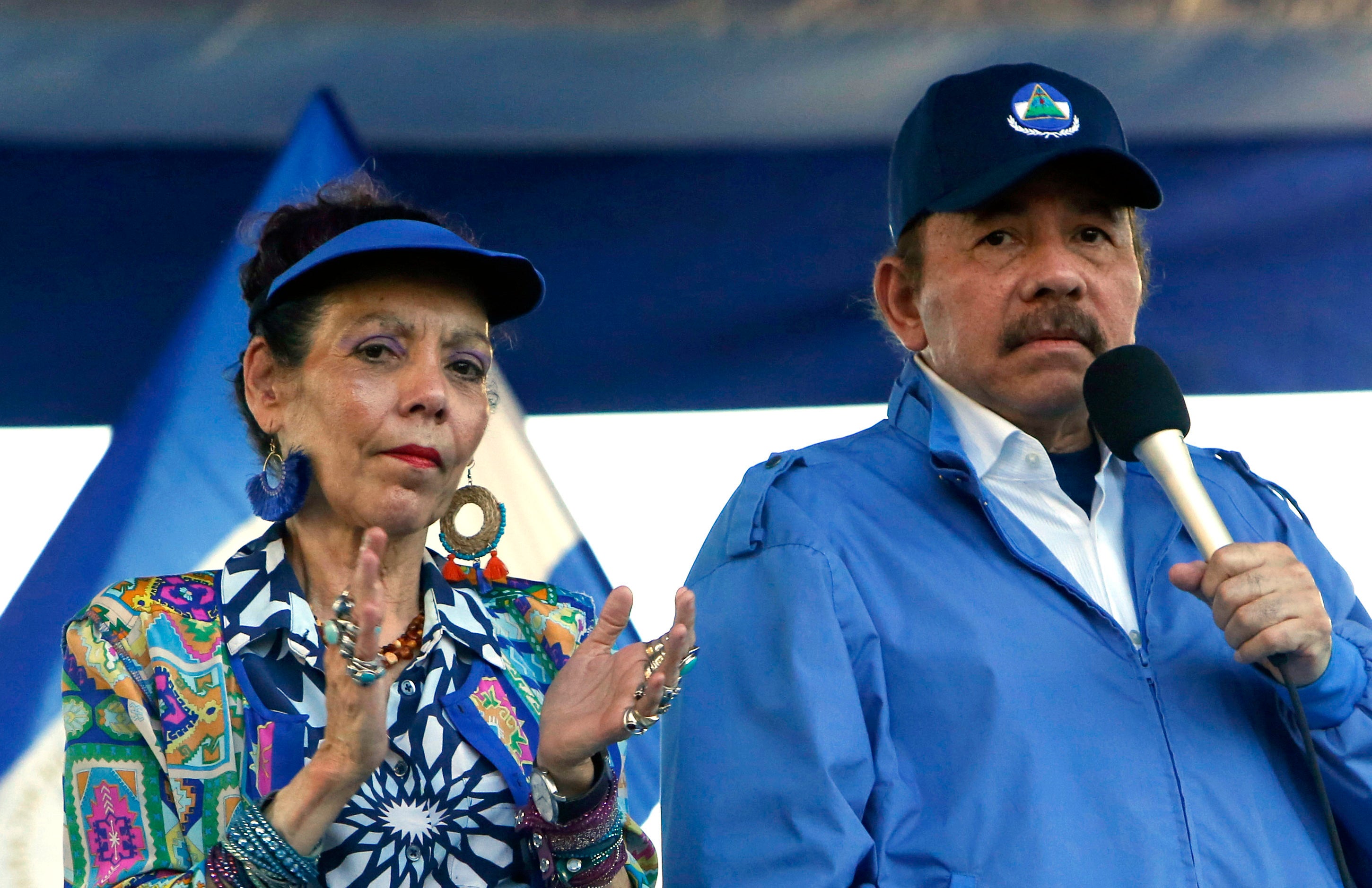 Nicaragua's president Daniel Ortega and his wife, vice-president Rosario Murillo, lead a rally in Managua