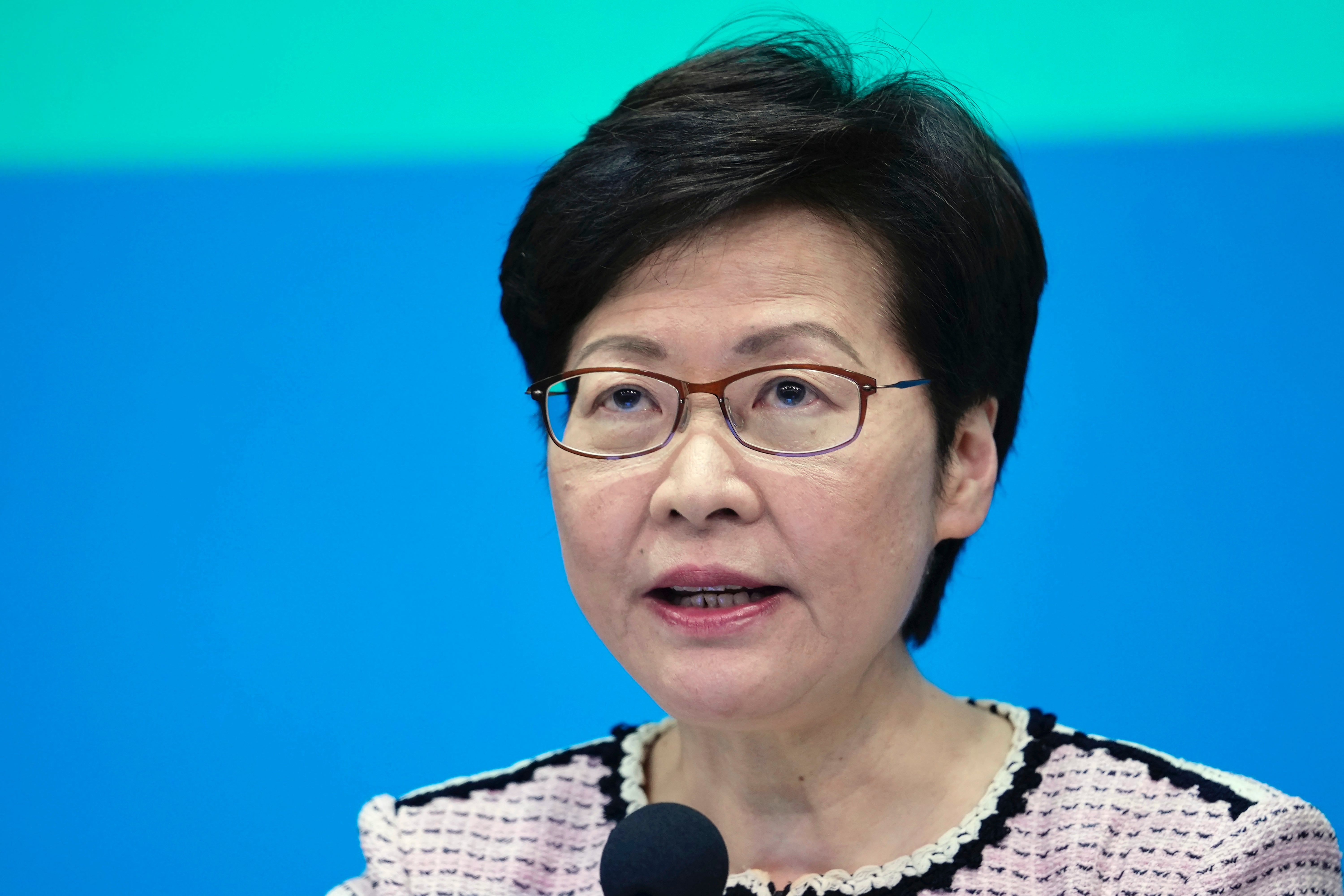 File: Carrie Lam, Hong Kong’s chief executive, says the implementation of the Chinese anti-sanctions law should be done locally