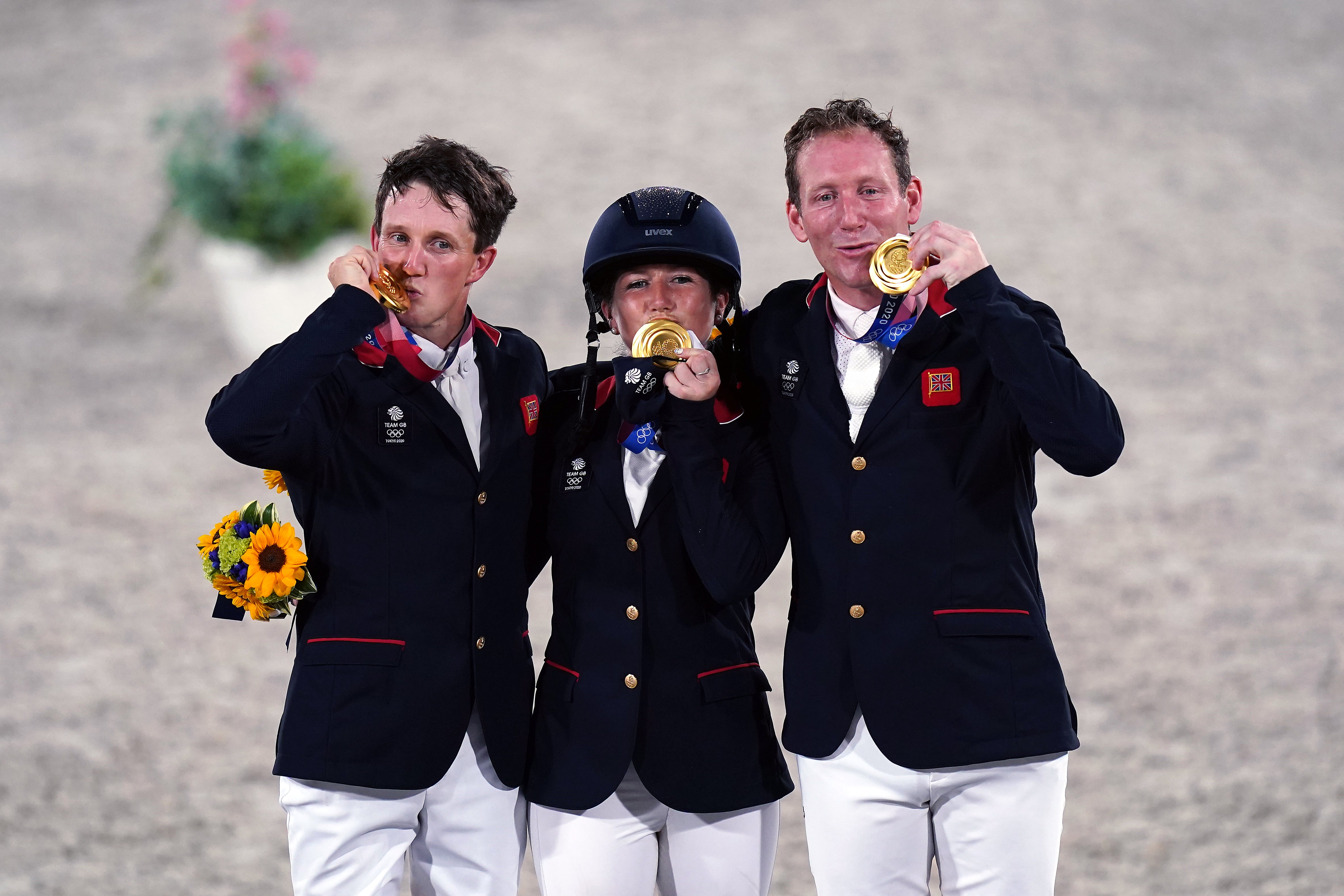 Great Britain’s gold medal-winning eventing team celebrate