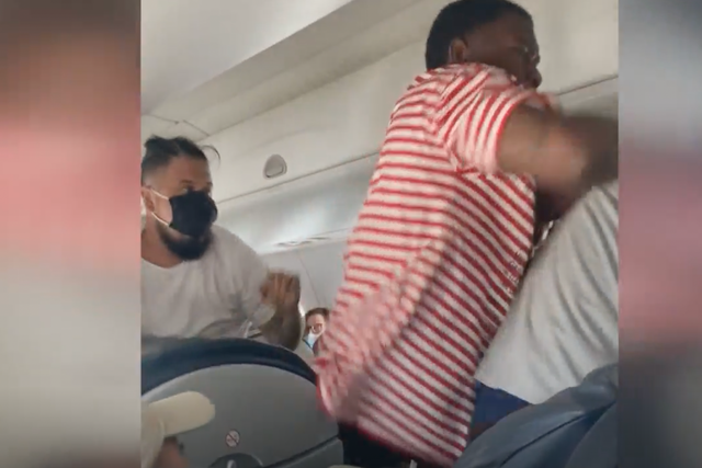 <p>A punch up broke out on a flight from New Orleans after it landed in Austin and it was caught on video</p>