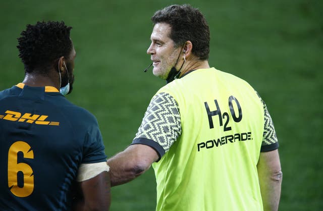 South Africa’s director of rugby Rassie Erasmus (right) is to face an independent misconduct hearing (Steve Haag/PA)