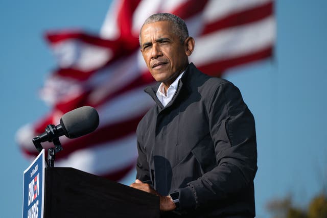 <p>File image: Former US President Barack Obama speaks at a Get Out the Vote rally as he campaigns for Democratic presidential candidate former Vice President Joe Biden in Atlanta, Georgia on 2 November, 2020. The former president is celebrating his 60th birthday this week</p>