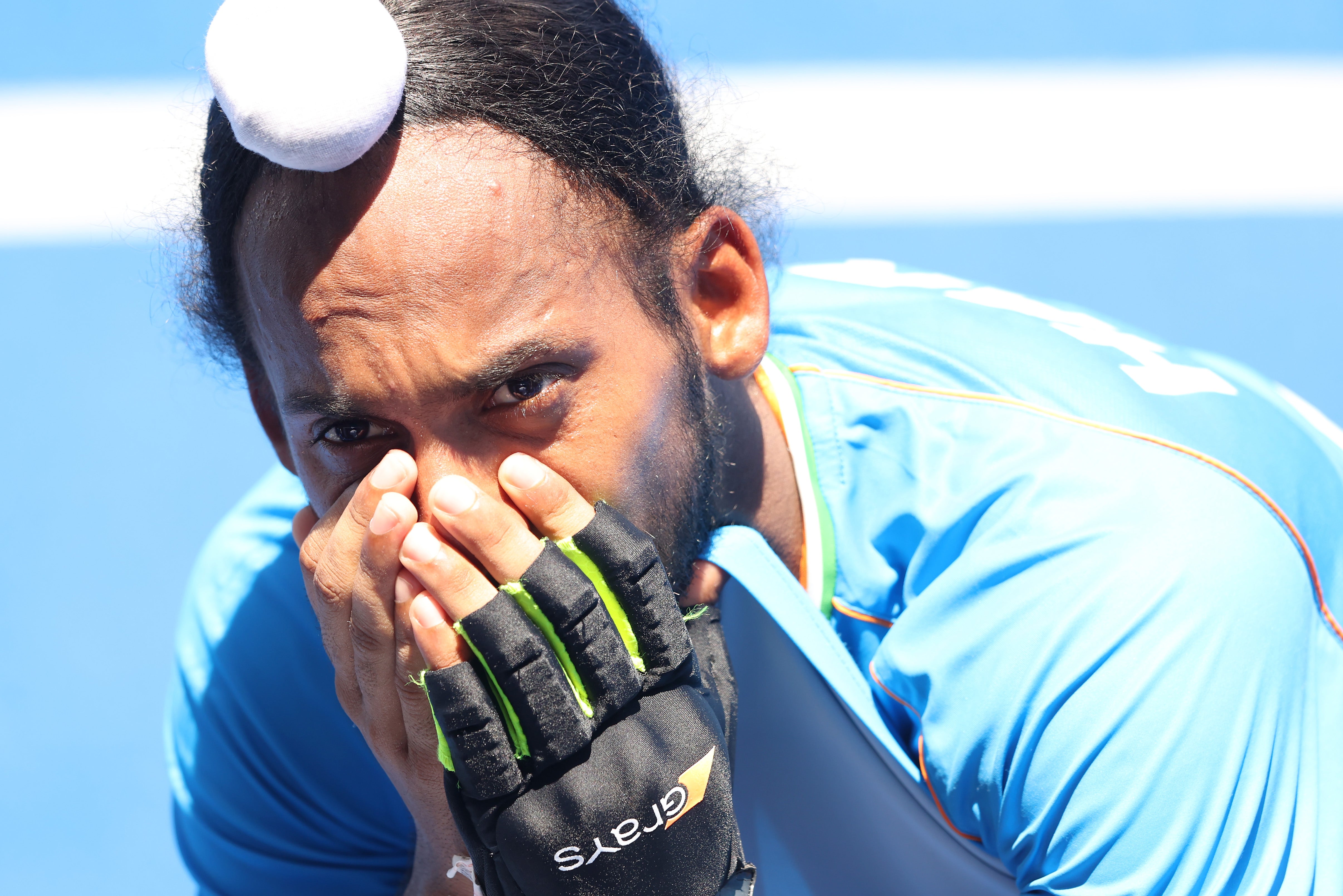 Hardik Singh of Team India reacts