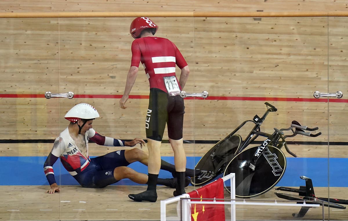 Great Britain’s team pursuit reign ends after semi-final crash with Denmark