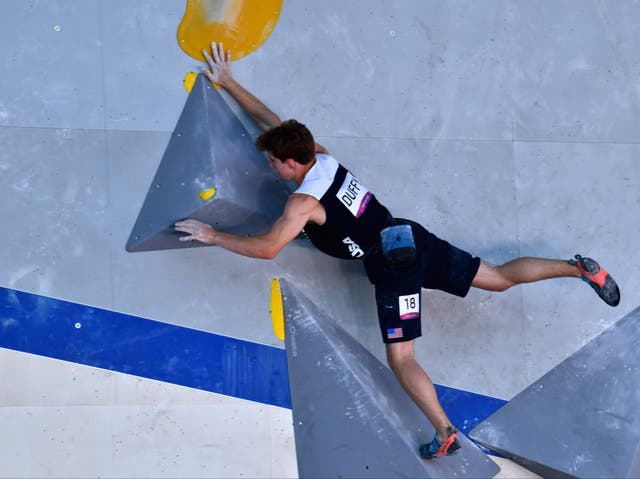 <p>Adam Ondra of Czech Republic in action during the bouldering qualification</p>