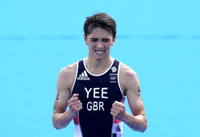 Alex Yee anchored the British team home to gold in triathlon’s mixed relay event (Danny Lawson/PA)