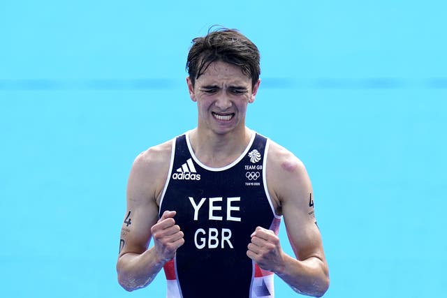 Alex Yee anchored the British team home to gold in triathlon’s mixed relay event (Danny Lawson/PA)