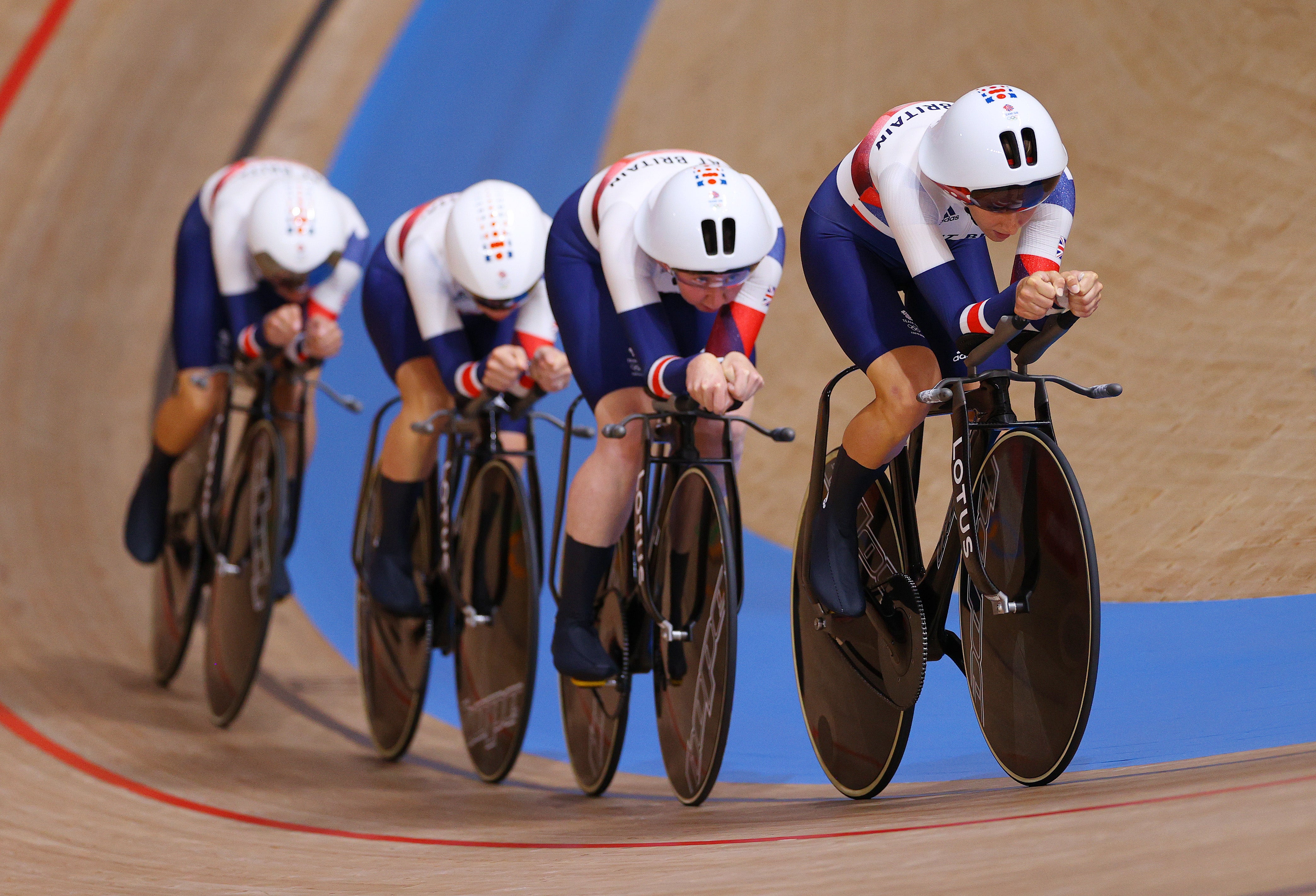 Laura Kenny and teammates during the women’s sprint