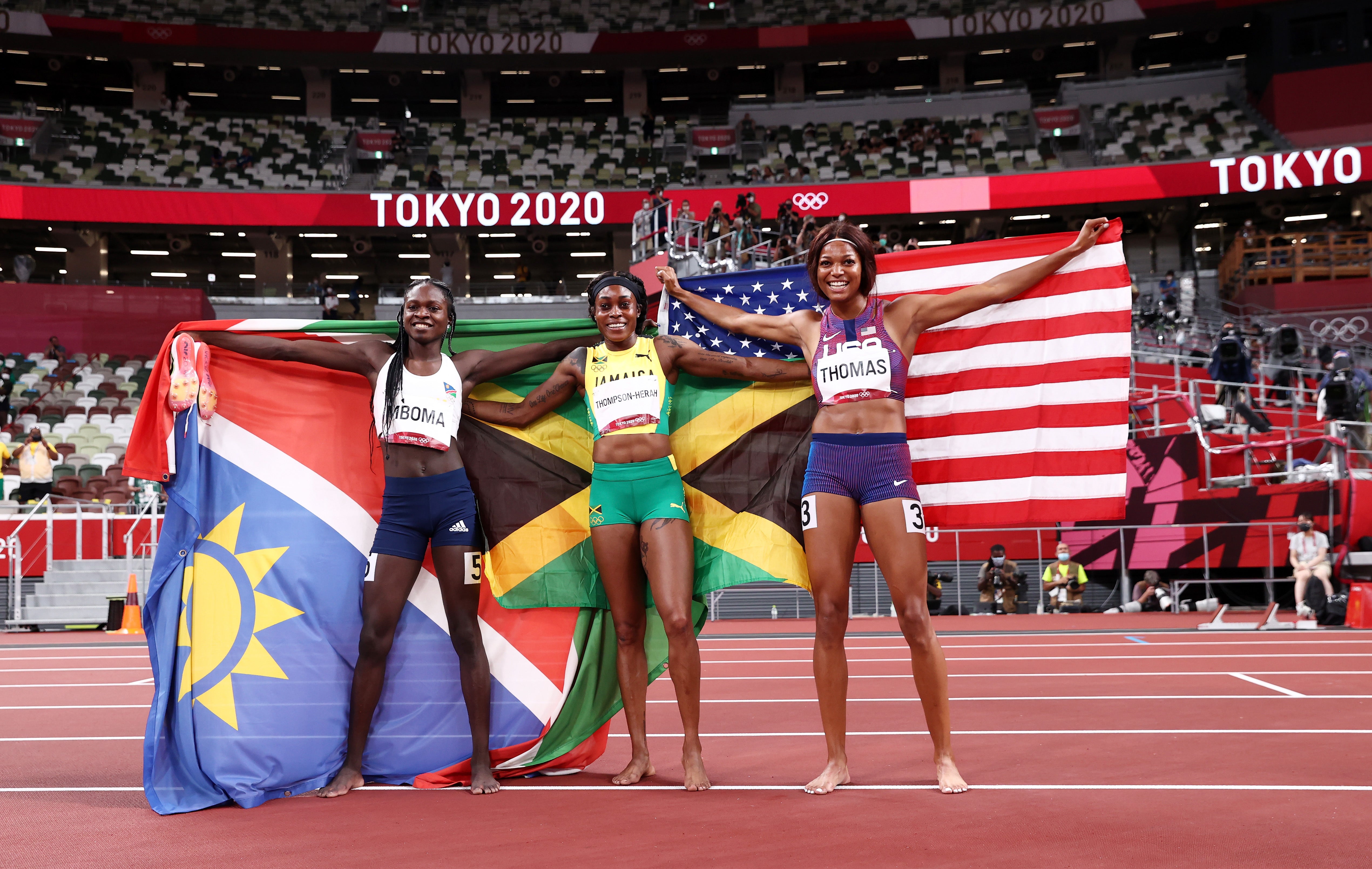 Christine Mboma (left) won silver for Namibia and USA’s Gabrielle Thomas took bronze