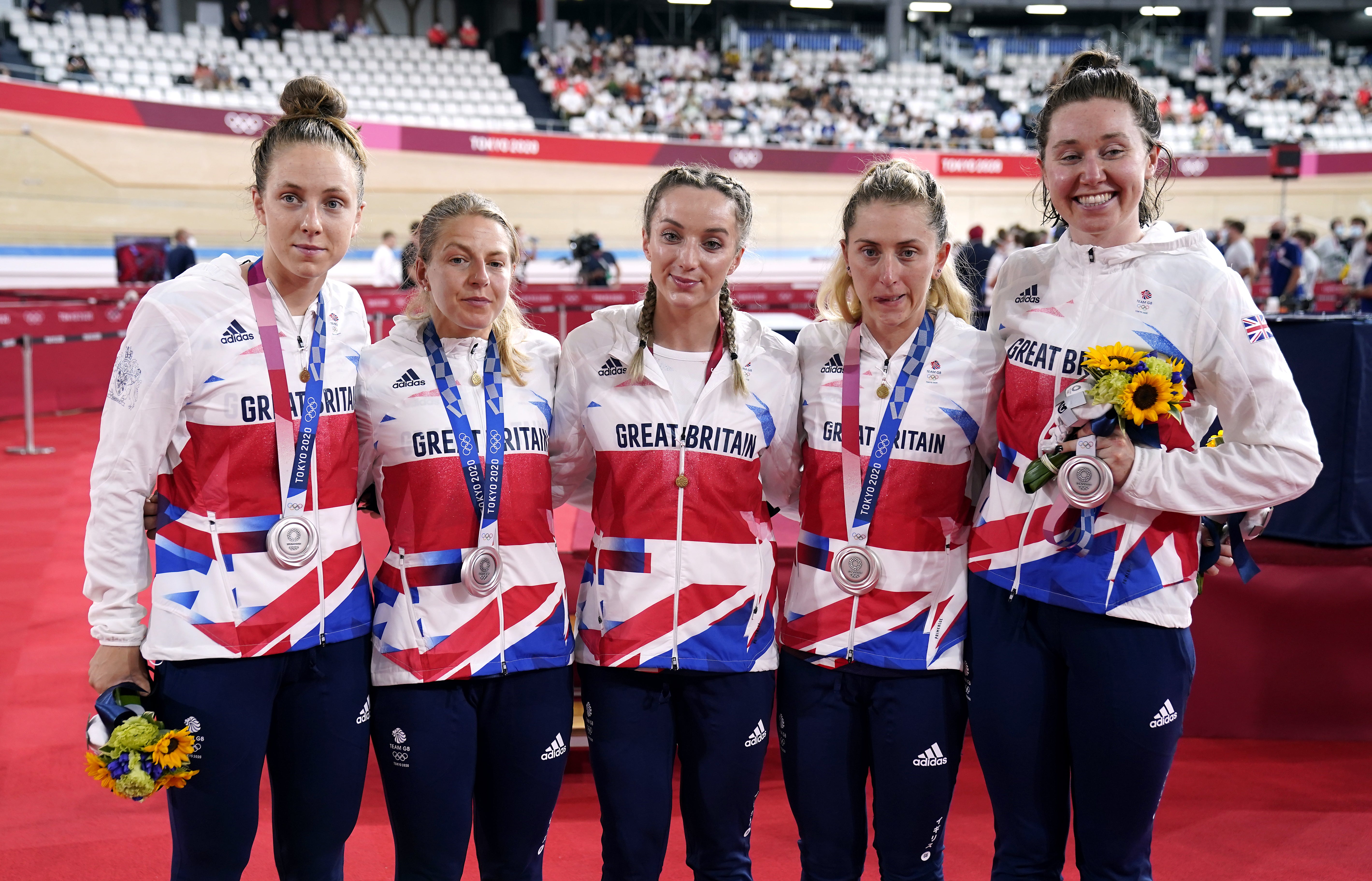 Katie Archibald, Laura Kenny, Neah Evans, Josie Knight and Elinor Barker had to settle for silver (Danny Lawson/PA)