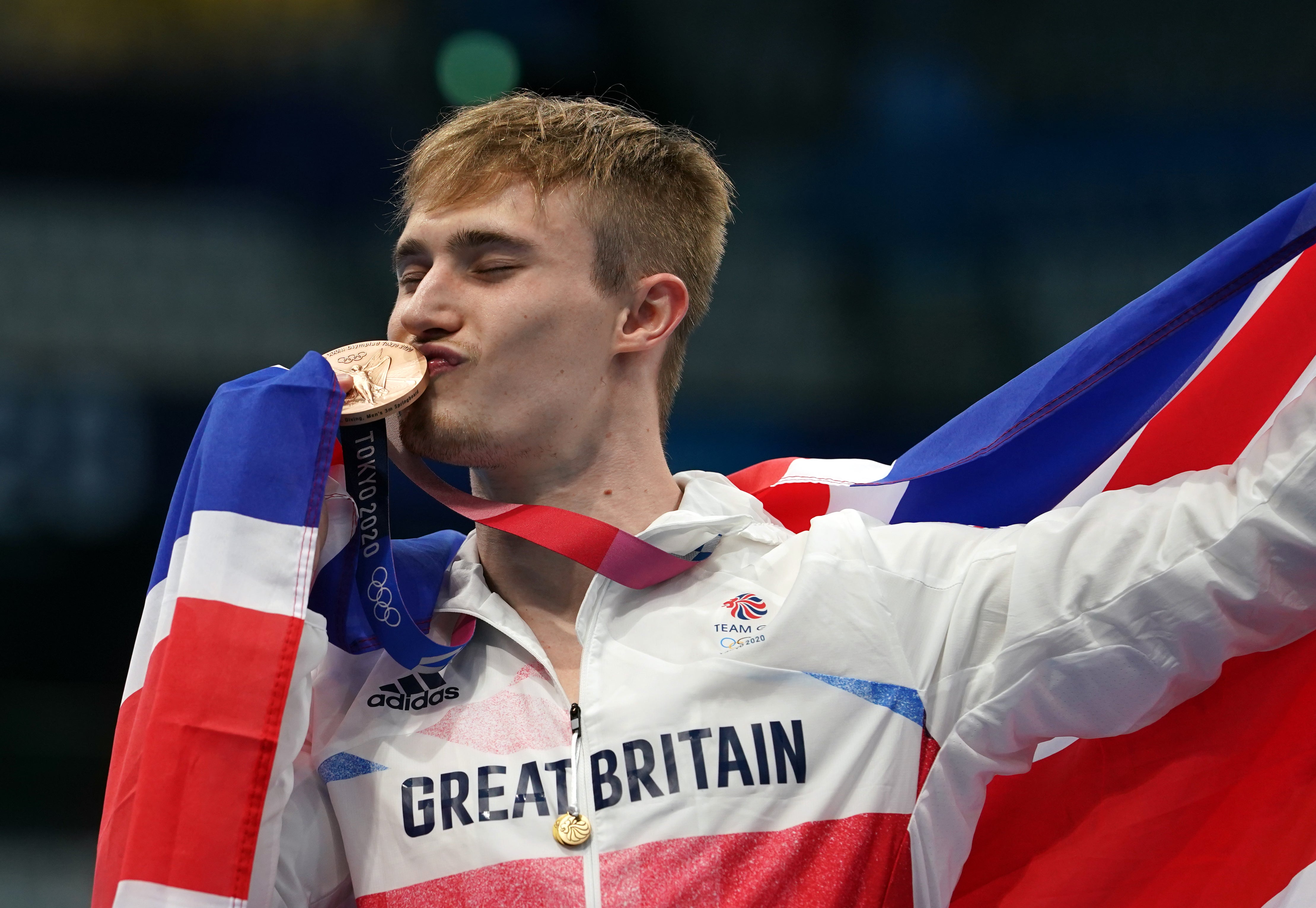 Great Britain’s Jack Laugher celebrates winning the bronze medal (Martin Rickett/PA)