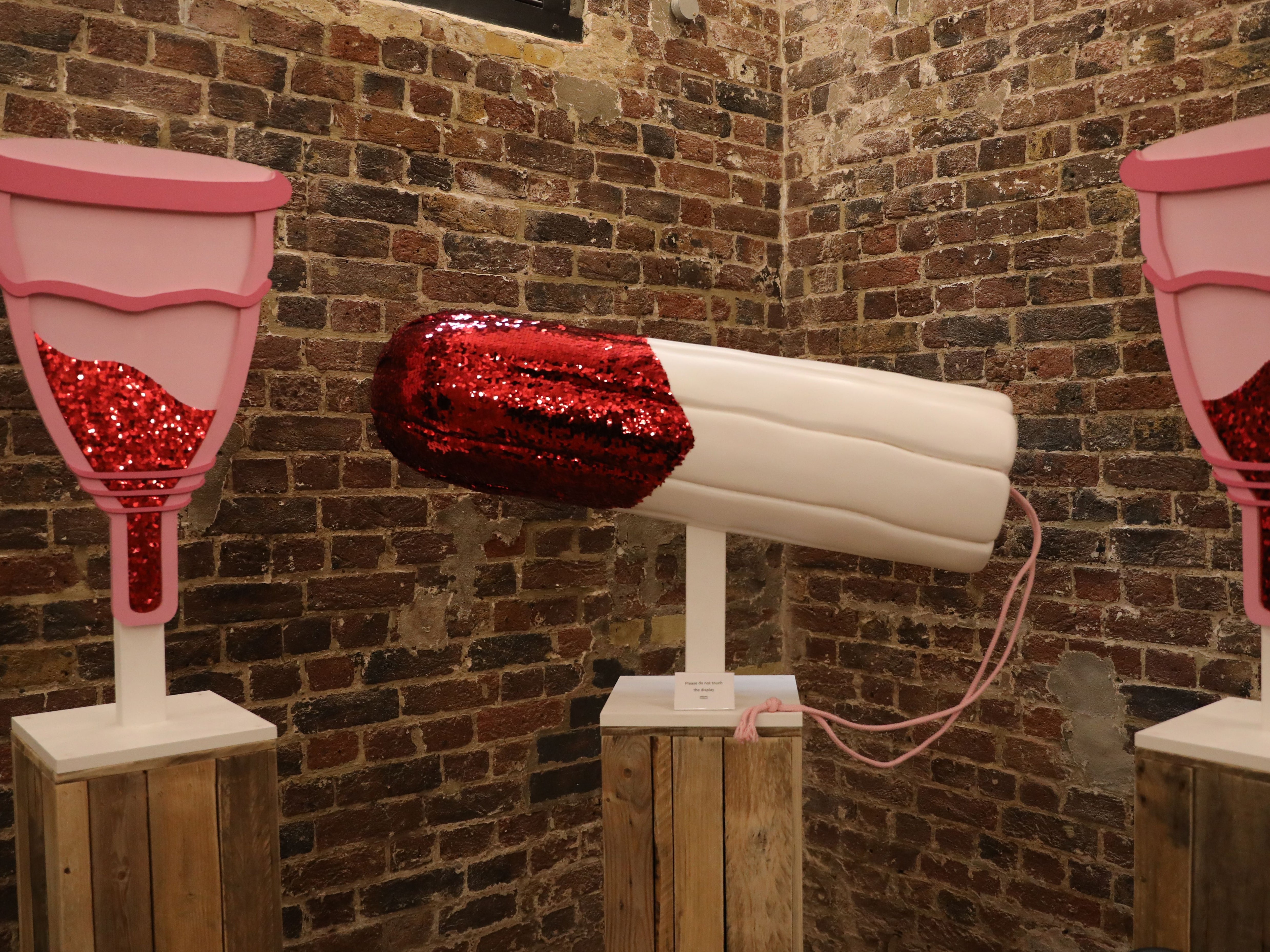 A menstrual cup and tampon at display at the Vagina Museum