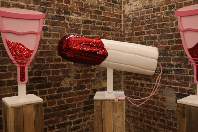 <p>A menstrual cup and tampon at display at the Vagina Museum</p>