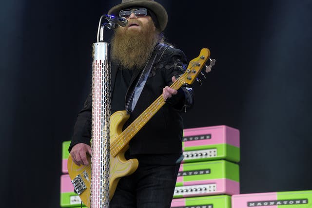 <p>Dusty Hill performs at the Glastonbury Festival on 24 June 2016 </p>