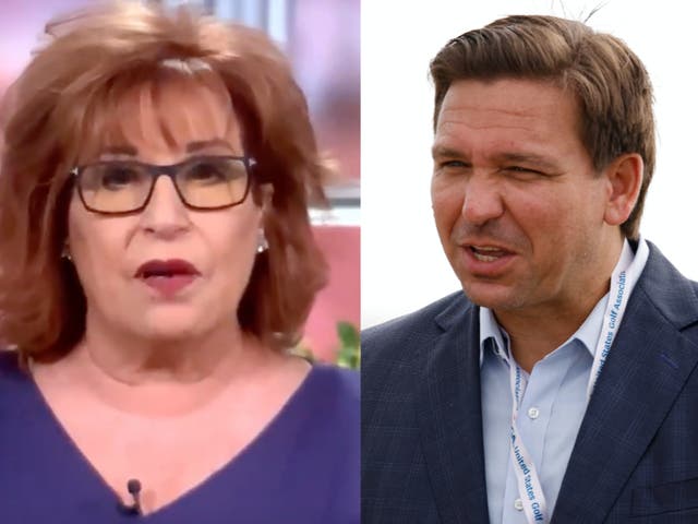 <p>Joy Behar (left) has criticised Florida Governor Ron DeSantis (right) over his stance on mask mandates</p>