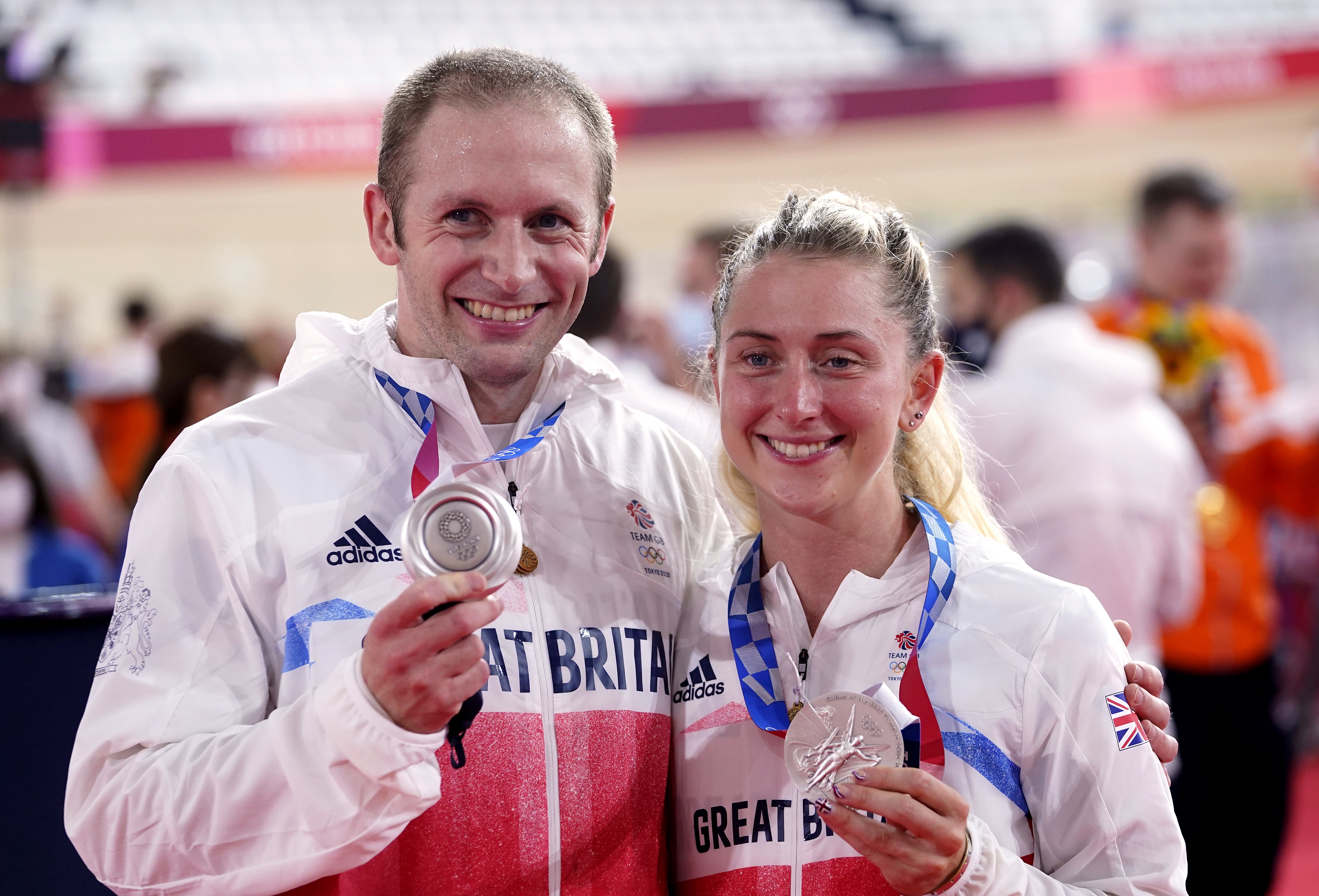 Great Britain’s Laura Kenny and Jason Kenny with their silver medals (PA)
