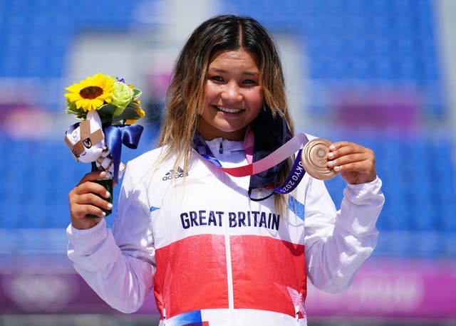 <p>Sky Brown becomes Great Britain’s youngest Olympic medallist at the Ariake Skatepark on Wednesday</p>