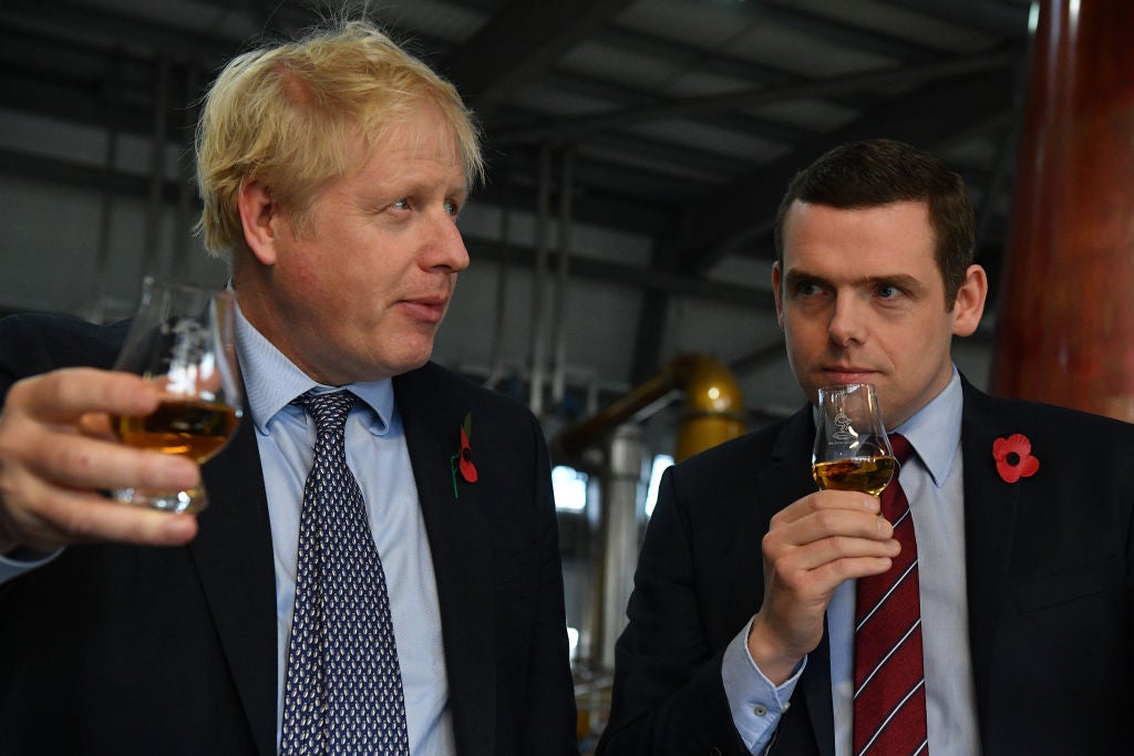 <p>Boris Johnson with Scottish Conservative leader Douglas Ross in 2019</p>