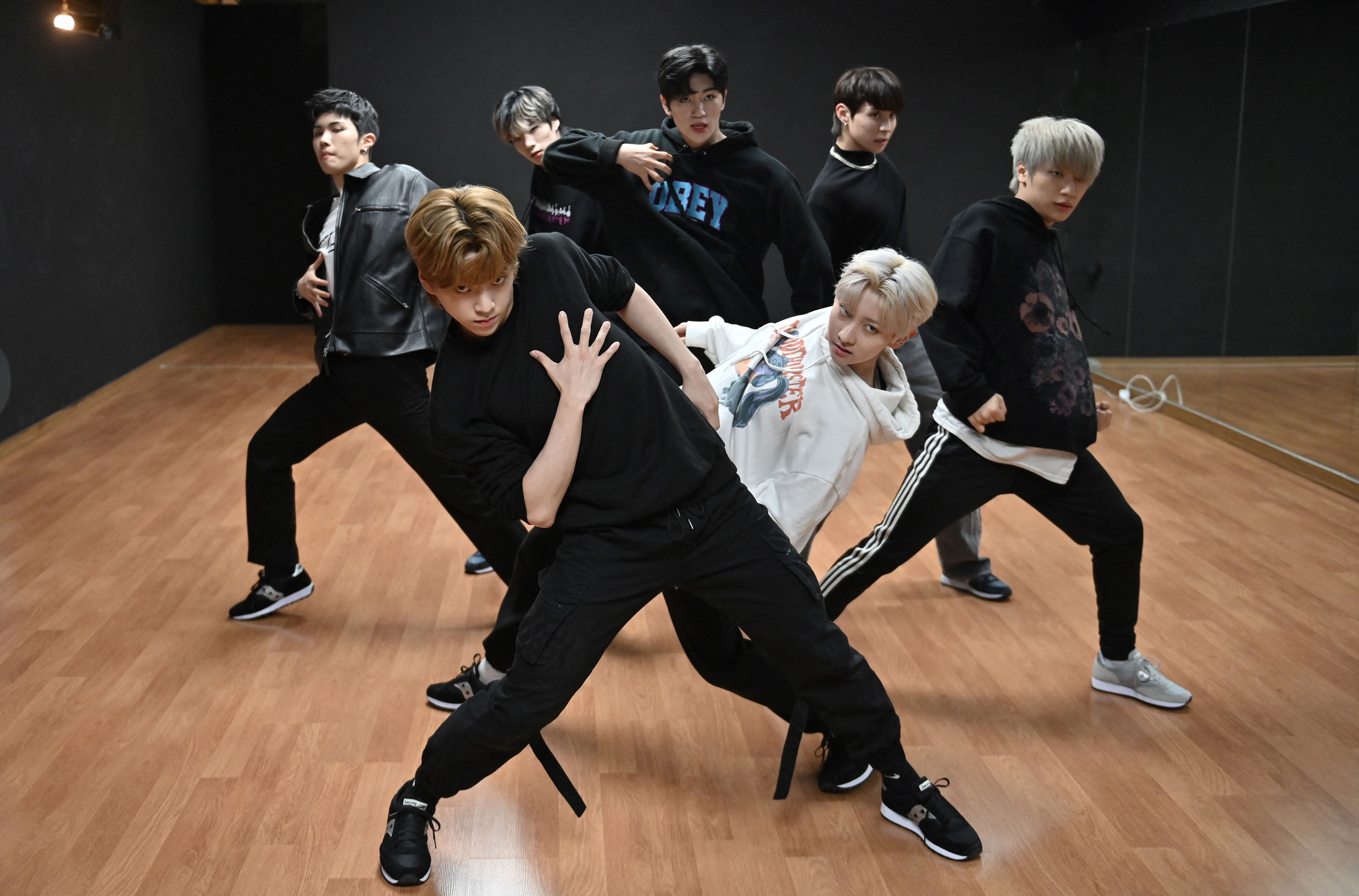 <p>File image: BTS rehearsing for a performance at a studio in Seoul</p>