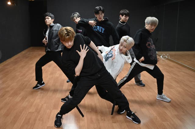 <p>File image: BTS rehearsing for a performance at a studio in Seoul</p>