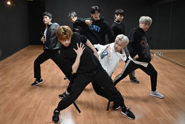 <p>File image: BTS rehearsing for a performance at a studio in Seoul</p>